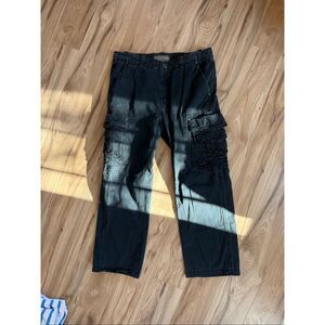 Vintage Y2K Jetlag Men Black Mid Rise Wide Leg Utility Cargo Pants Size 36/34